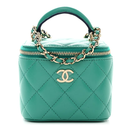 Chanel Lambskin Quilted Top Handle Mini Vanity Case With Chain Green 1 of 10