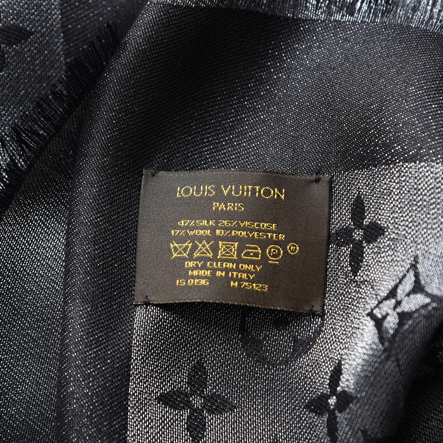 Silk Lurex Wool Monogram Shine Shawl Black