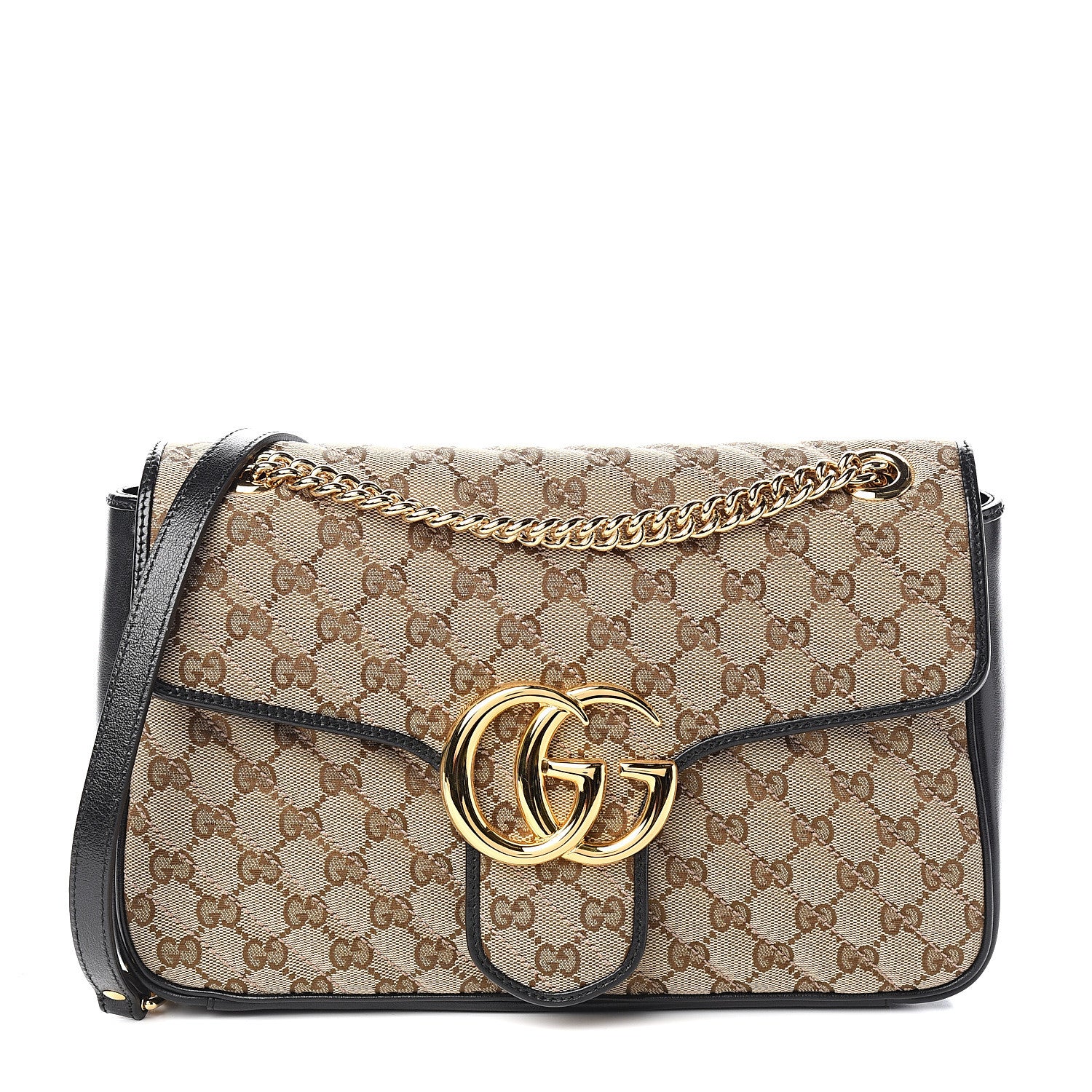 Gucci Monogram Azalea Calfskin Matelasse Diagonal Medium GG Marmont Shoulder Bag Beige Ebony Black 1 of 9