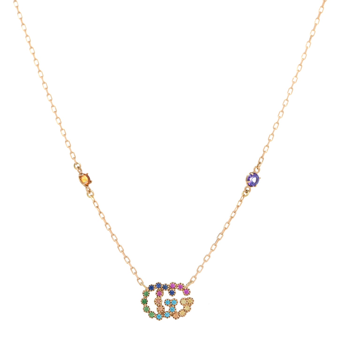 18K Yellow Gold Citrine Tsavorite Blue Topaz Amethyst GG Running Pendant Necklace