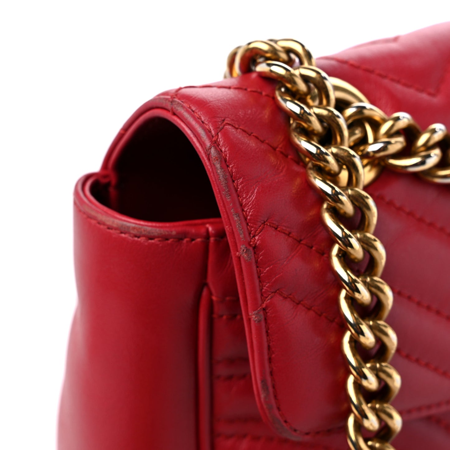 Calfskin Matelasse Small GG Marmont Shoulder Bag Hibiscus Red