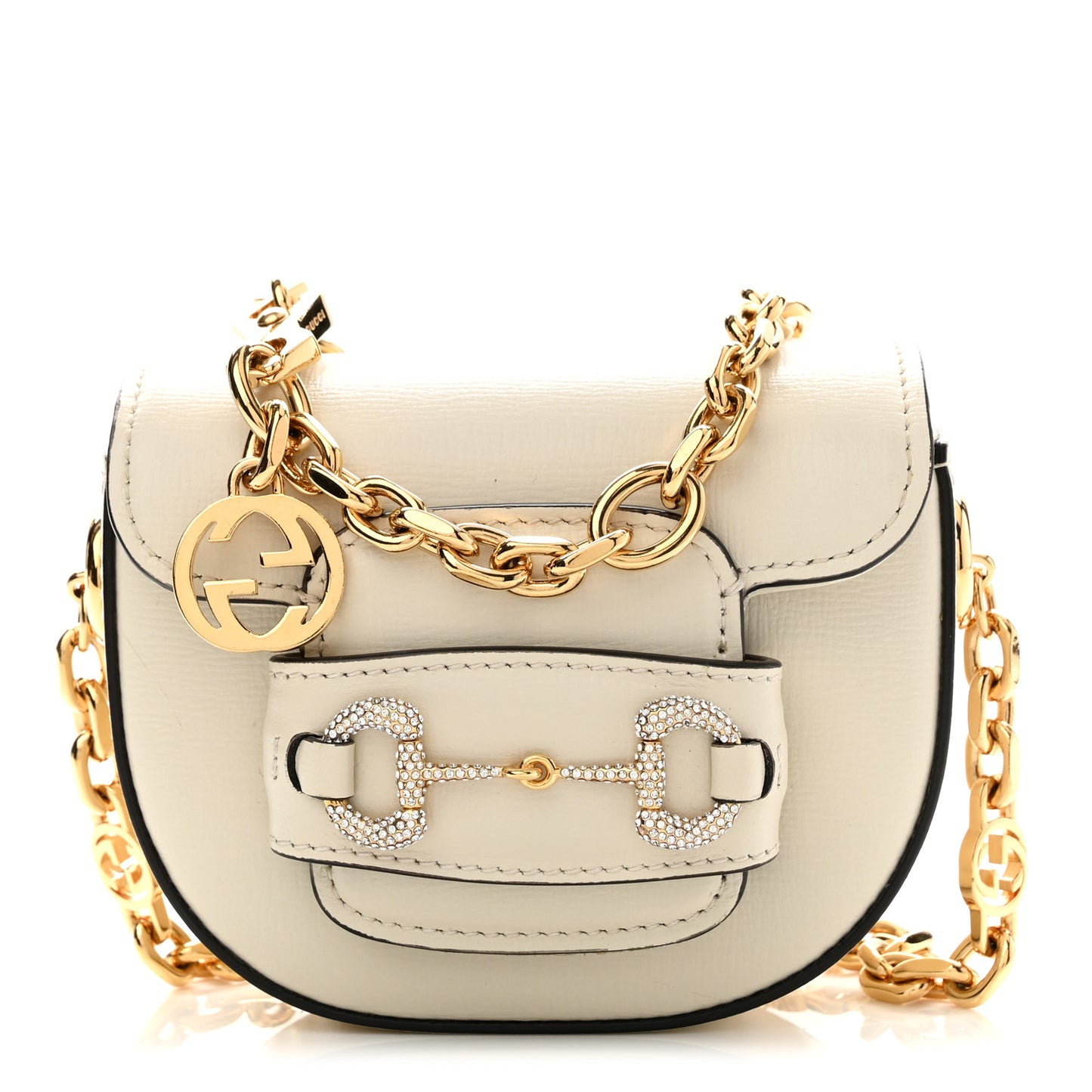 Azalea Calfskin Crystal GG Monogram Mini Horsebit 1955 Waist Bag Mystic White