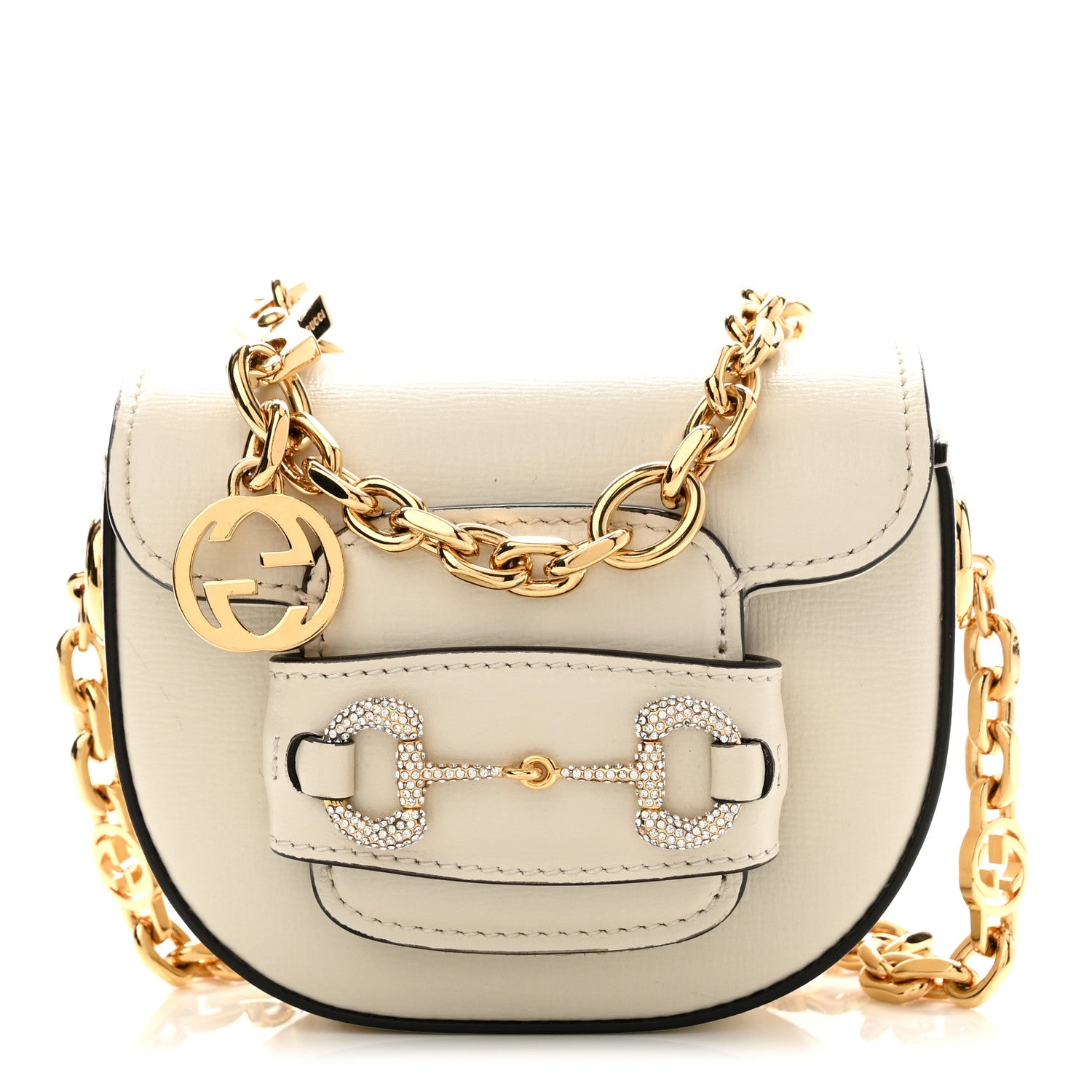 Gucci Azalea Calfskin Crystal GG Monogram Mini Horsebit 1955 Waist Bag Mystic White 1 of 9