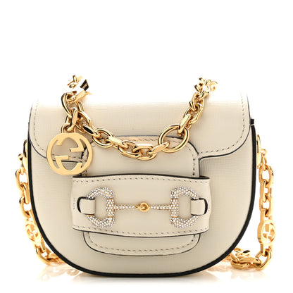 Gucci Azalea Calfskin Crystal GG Monogram Mini Horsebit 1955 Waist Bag Mystic White 1 of 9