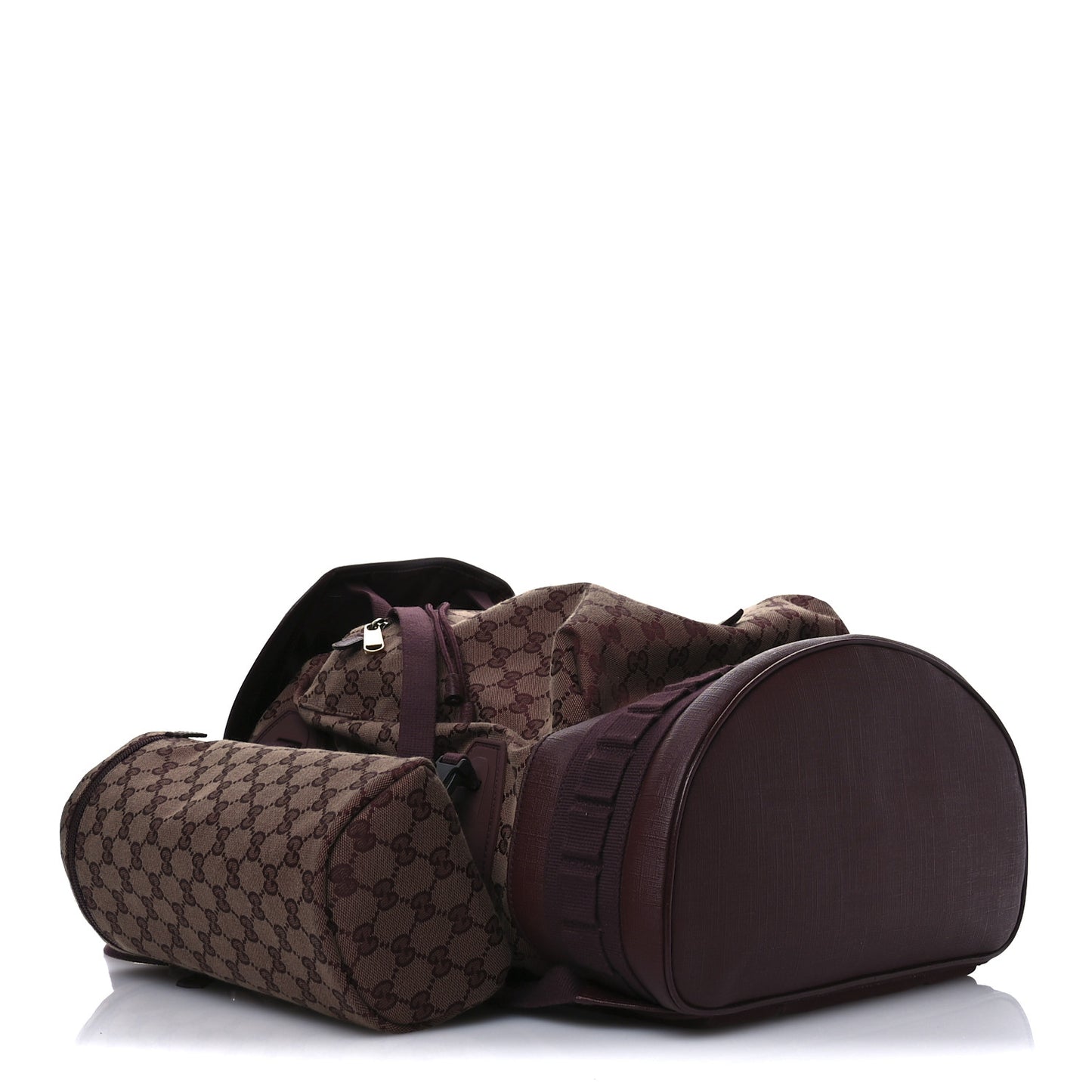 GG Monogram Script Logo Large Double Pocket Backpack Sahara Rubino Bordeaux