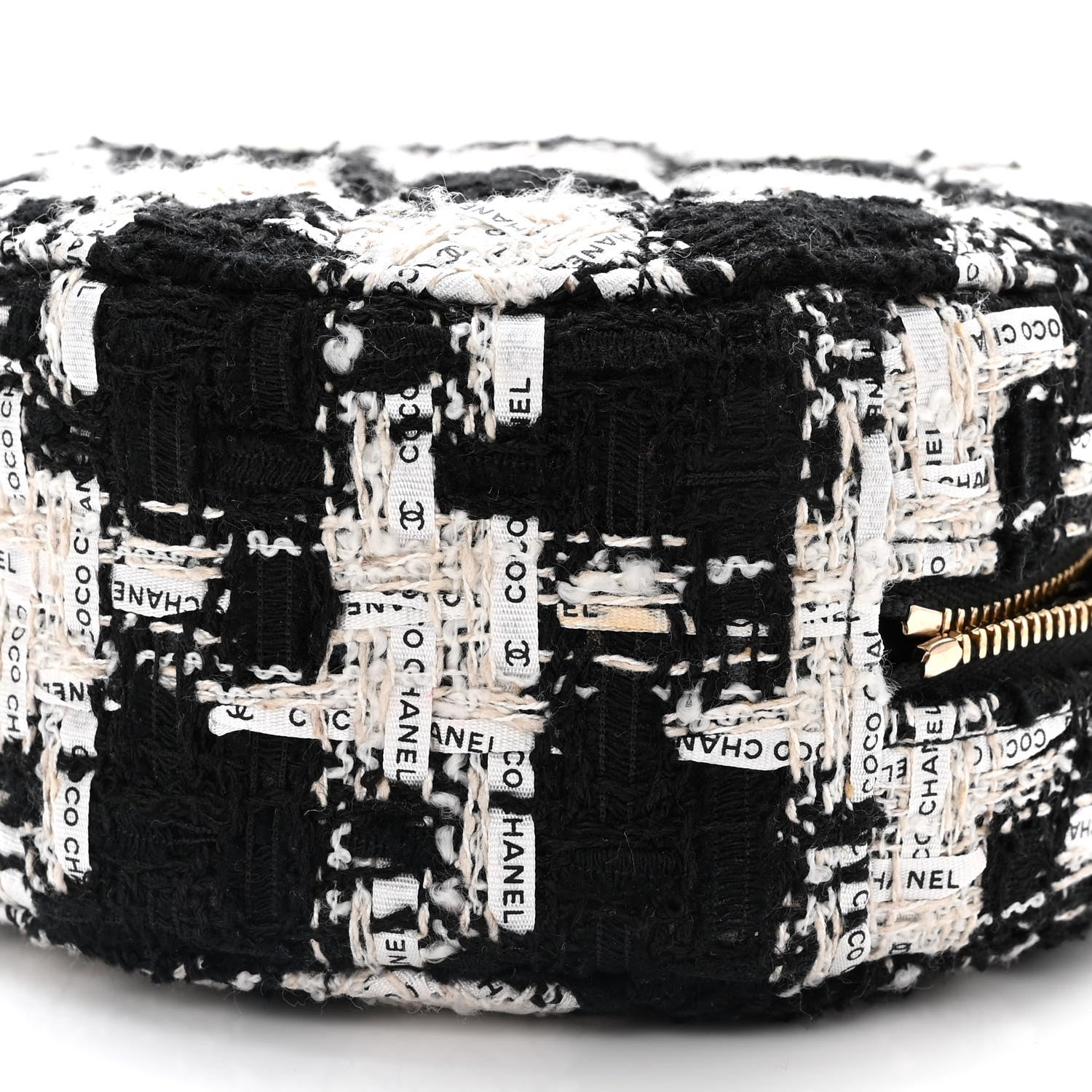 Chanel Tweed Quilted Round Clutch With Chain Black Ecru White 11 of 11
