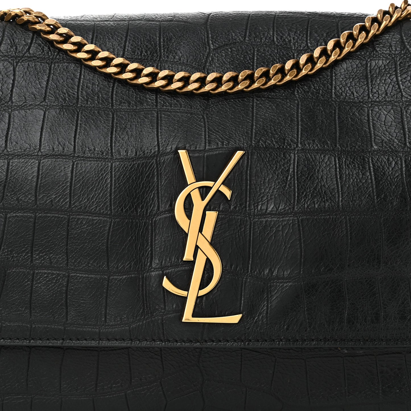 Calfskin Crocodile Embossed Suede Medium Reversible Monogram Kate Satchel Military Taupe