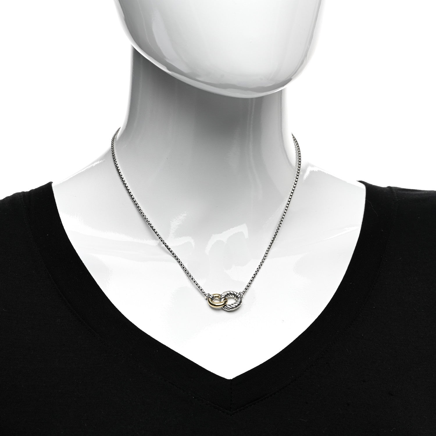 David Yurman Sterling Silver 18K Yellow Gold Belmont Pendant Necklace 2 of 4