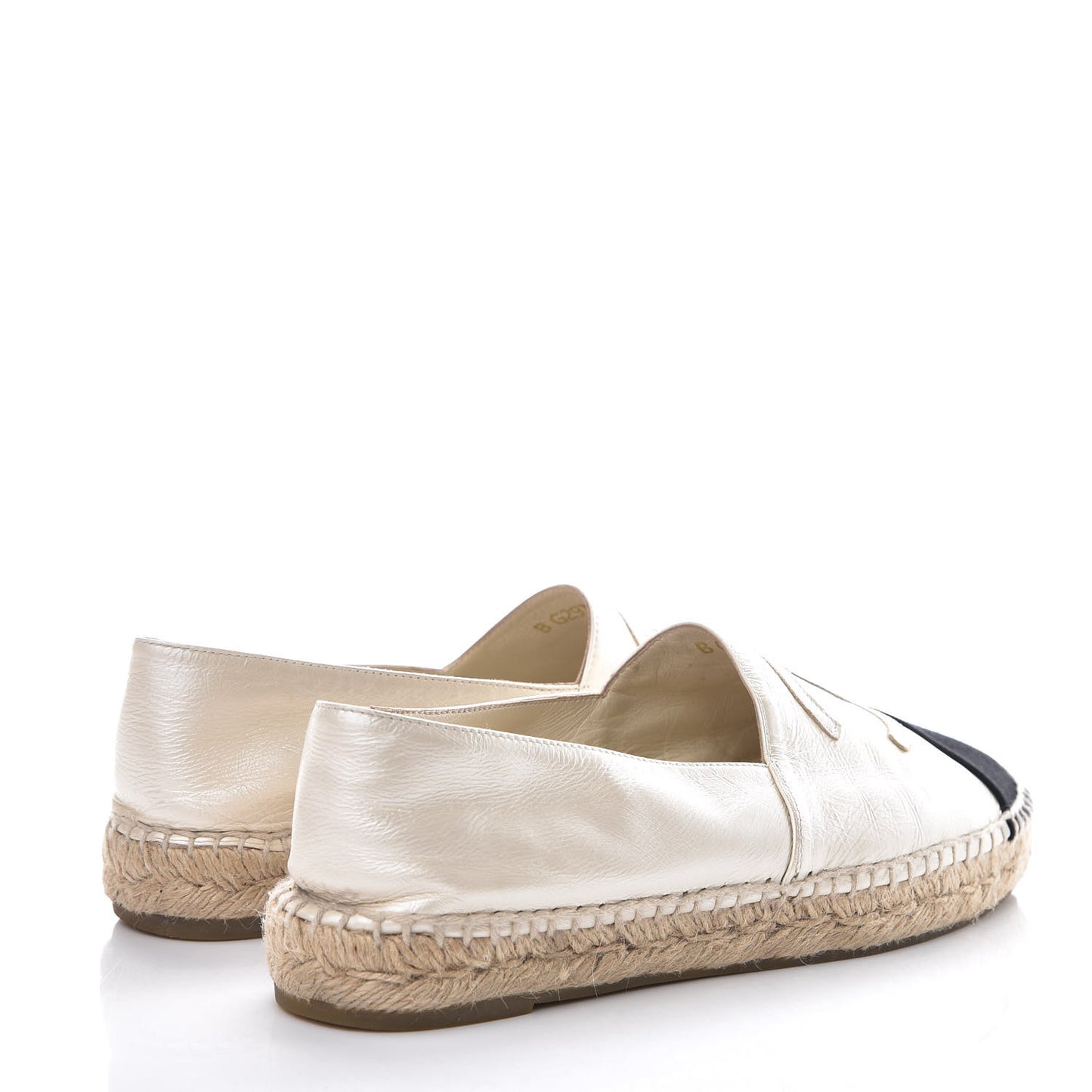 Metallic Calfskin Grosgrain CC Espadrilles 39 Ivory Black