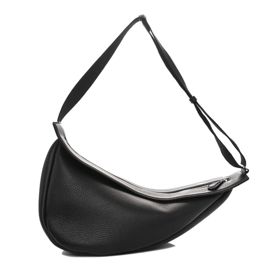 Grained Calfskin Large Slouchy Banana Bag Black