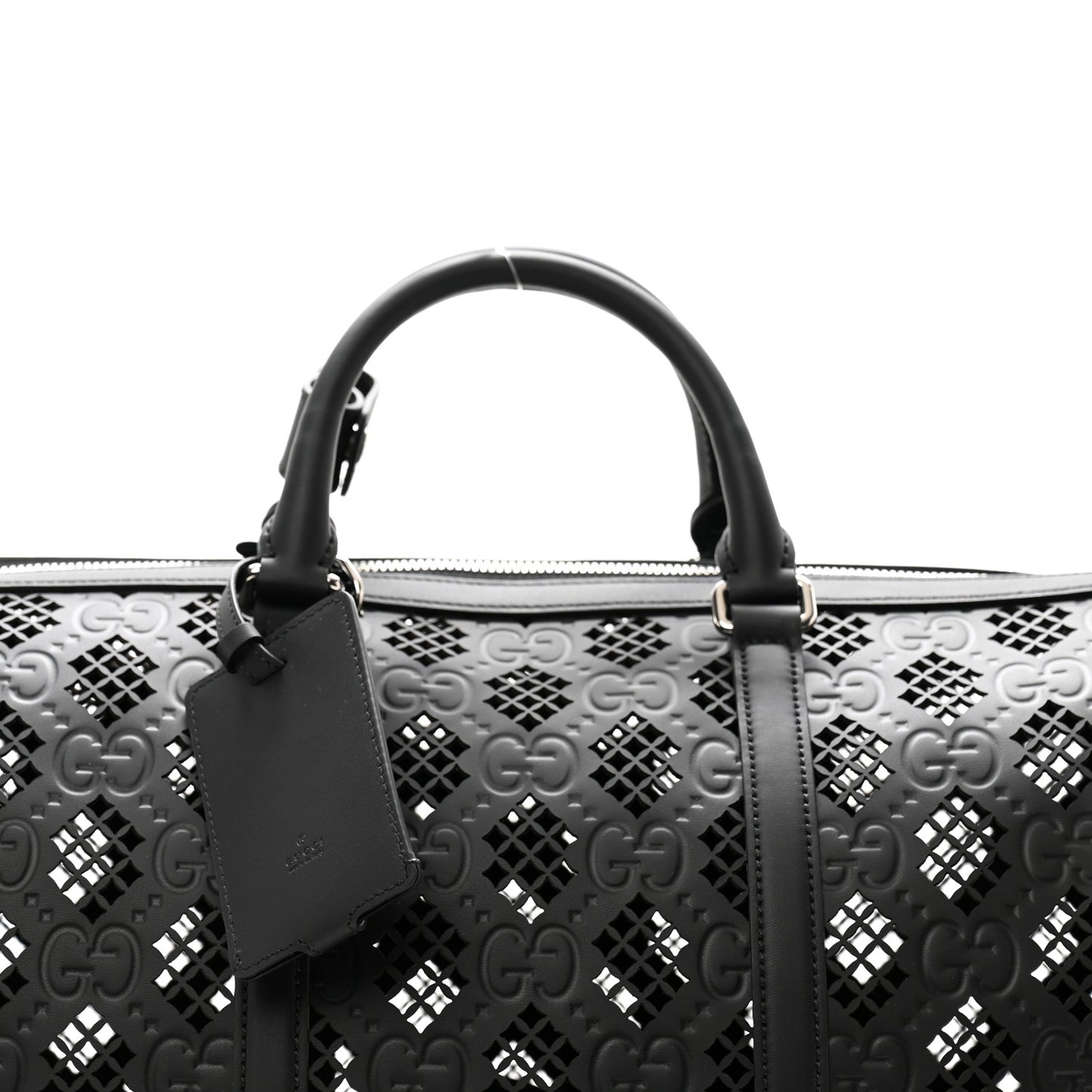 Calfskin Cut Out GG Embossed Medium Duffle Bag Black