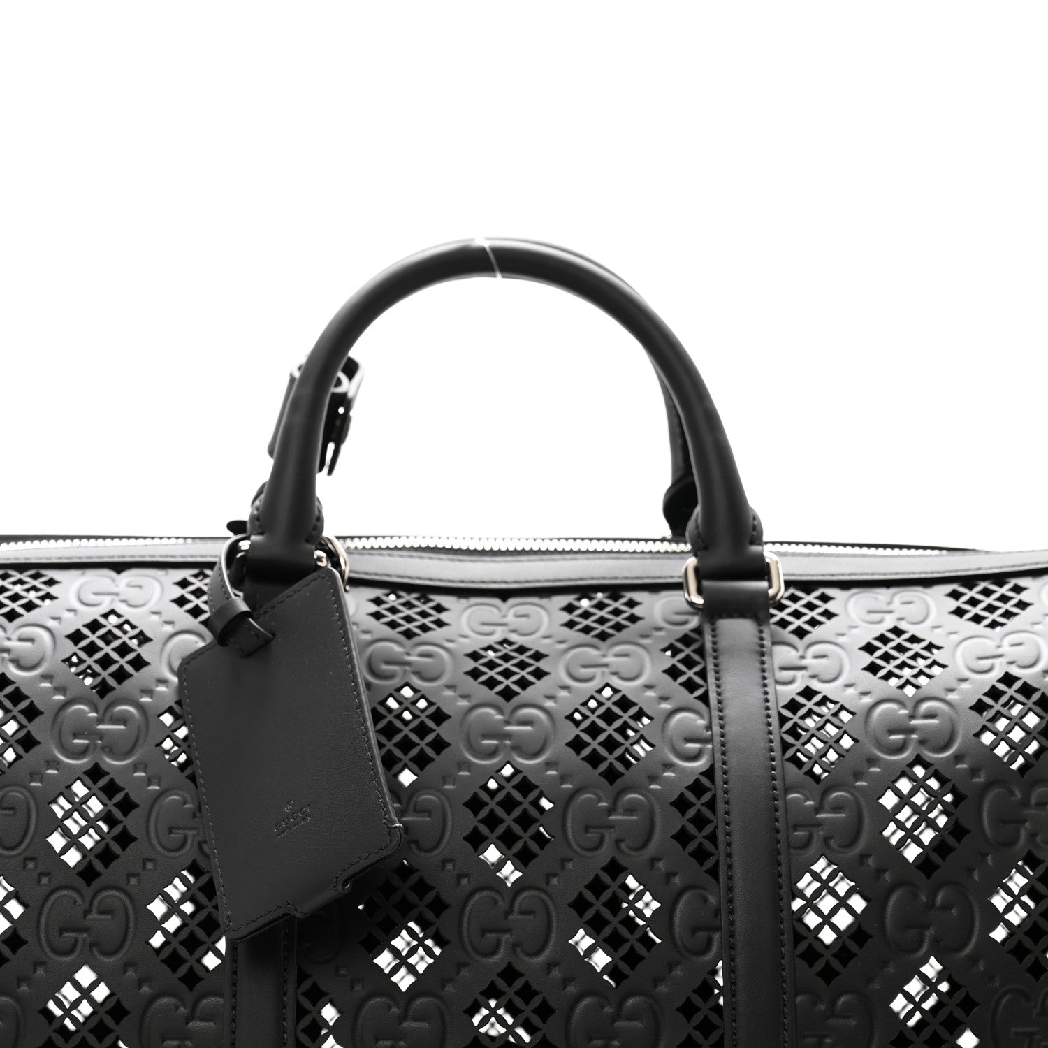 Gucci Calfskin Cut Out GG Embossed Medium Duffle Bag Black 6 of 8