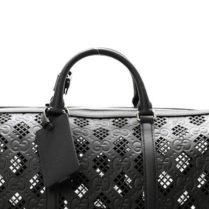 Gucci Calfskin Cut Out GG Embossed Medium Duffle Bag Black 6 of 8