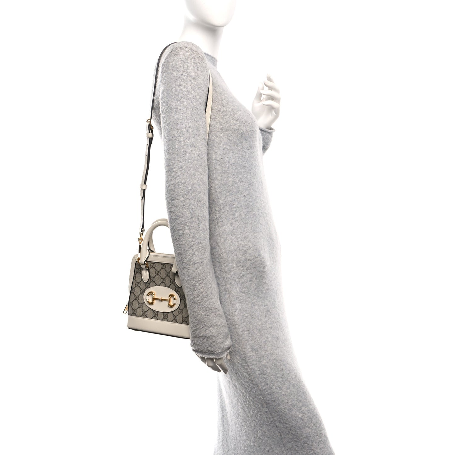 GG Supreme Monogram Azalea Calfskin Mini Horsebit 1955 Top Handle Bag Beige Ebony Mystic White