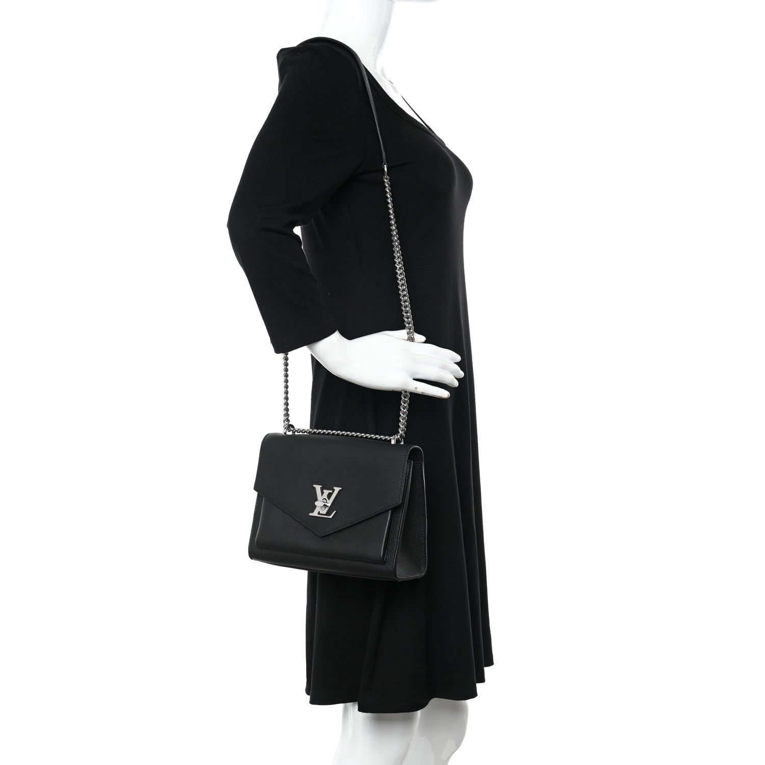 Louis Vuitton Soft Calfskin Mylockme Chain Bag BB Black 2 of 13