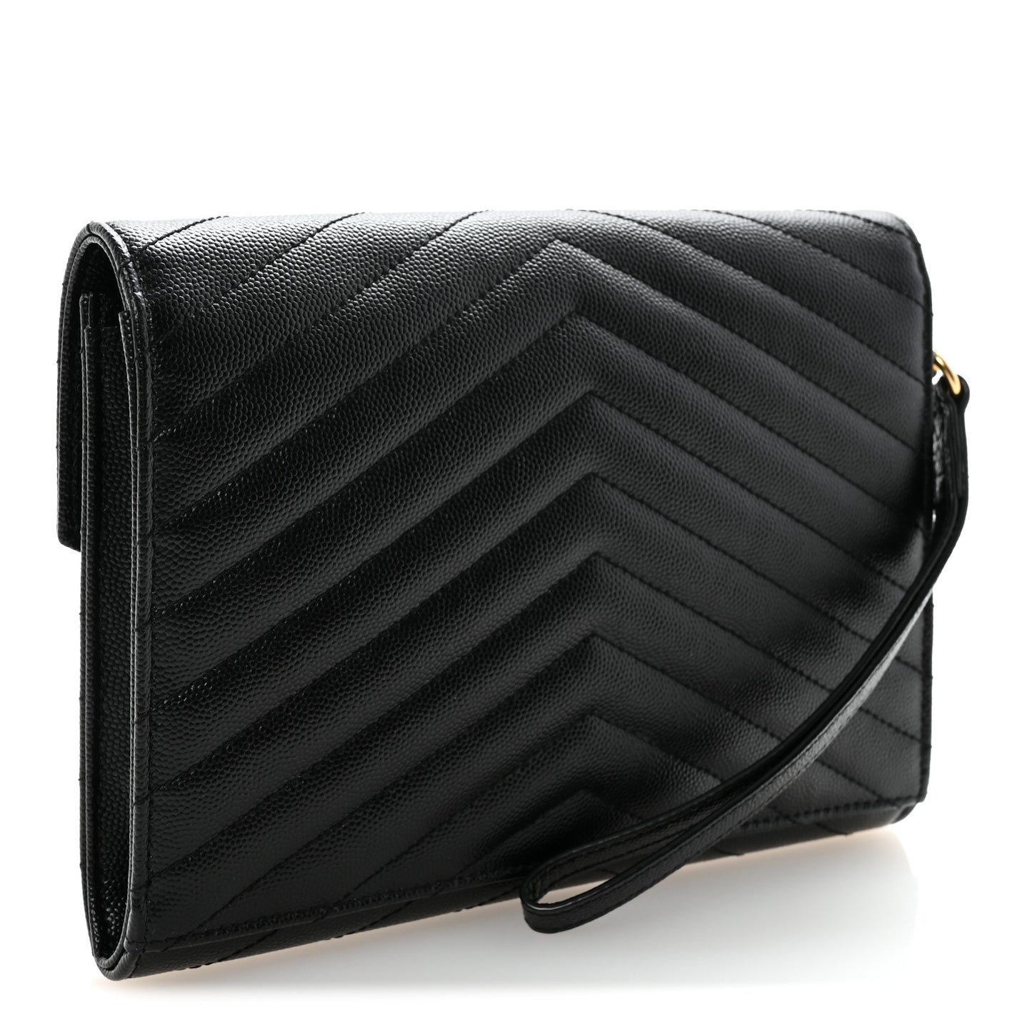 Grain De Poudre Matelasse Chevron Monogram Envelope Clutch Black
