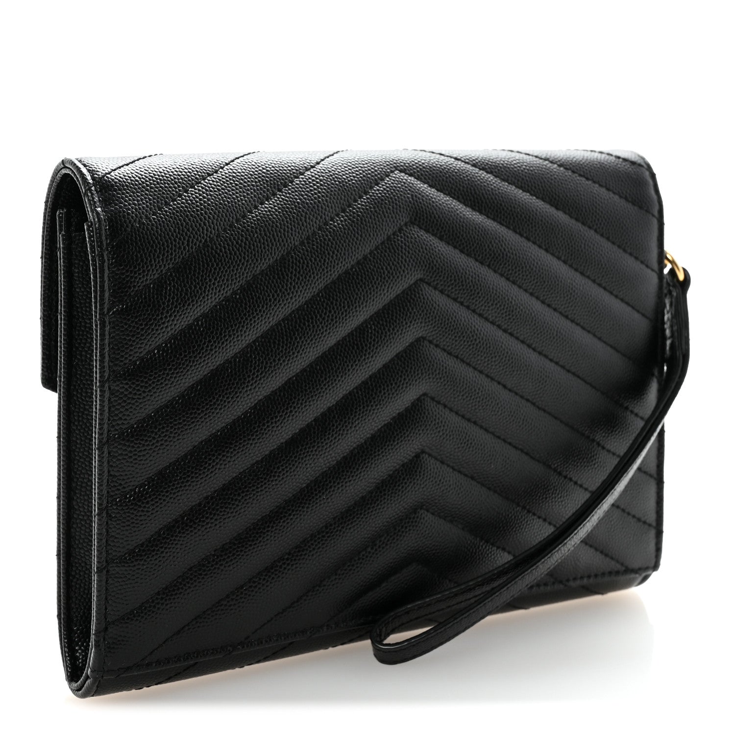 Saint Laurent Grain De Poudre Matelasse Chevron Monogram Envelope Clutch Black 3 of 8