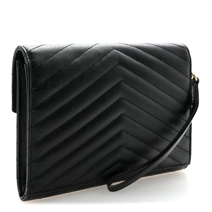 Saint Laurent Grain De Poudre Matelasse Chevron Monogram Envelope Clutch Black 3 of 8