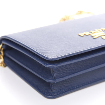 Prada Saffiano Lux Chain Wallet Bluette 8 of 9