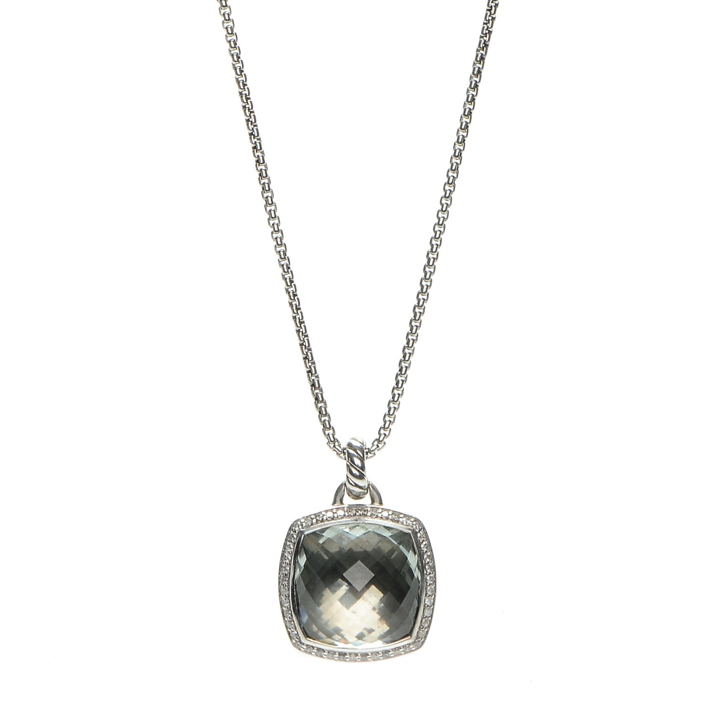 Sterling Silver Diamond Prasiolite 17mm Albion Pendant Necklace