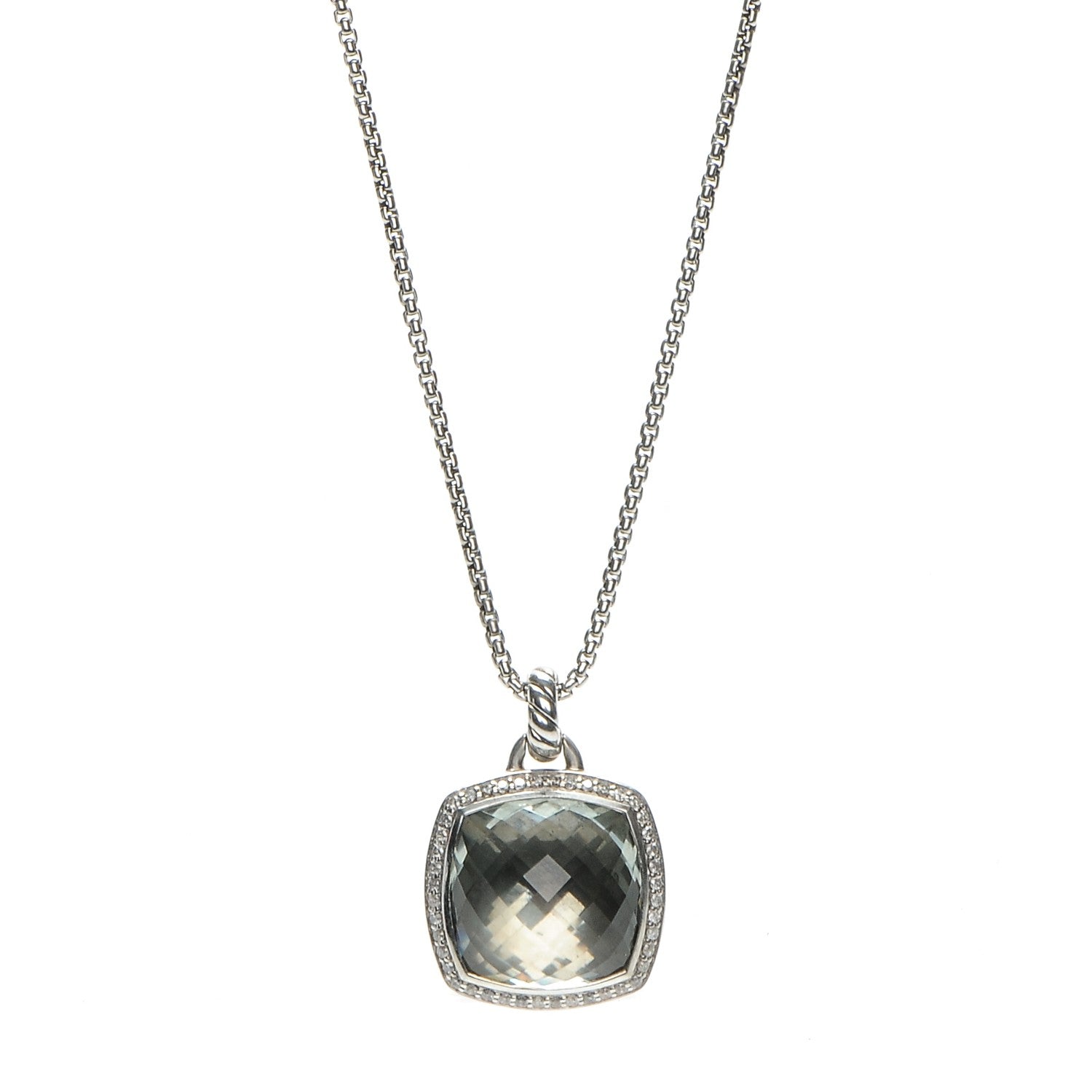 David Yurman Sterling Silver Diamond Prasiolite 17mm Albion Pendant Necklace 1 of 7