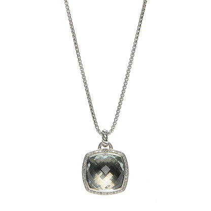 David Yurman Sterling Silver Diamond Prasiolite 17mm Albion Pendant Necklace 1 of 7