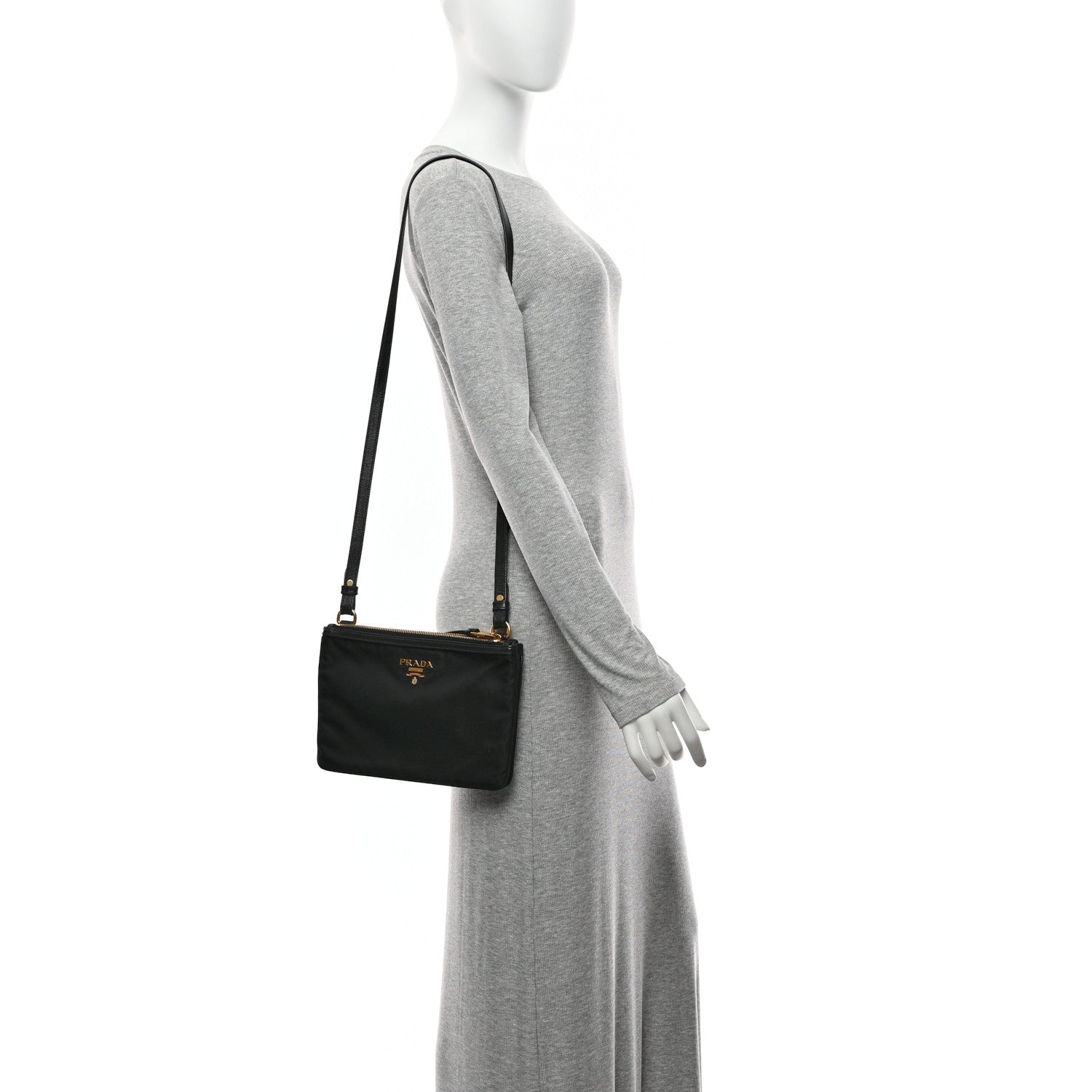 Prada Tessuto Nylon Soft Calf Double Zip Crossbody Bag Black 3 of 21