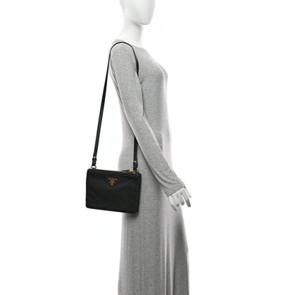 Prada Tessuto Nylon Soft Calf Double Zip Crossbody Bag Black 3 of 21
