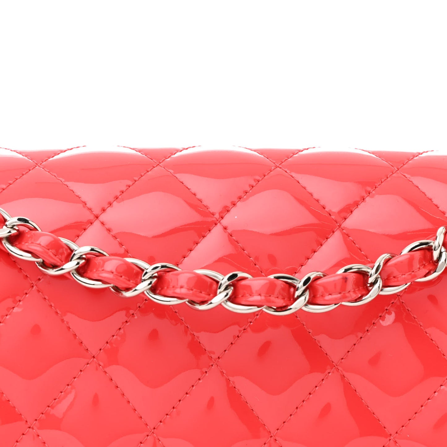 Patent Calfskin Quilted Medium Double Flap Red