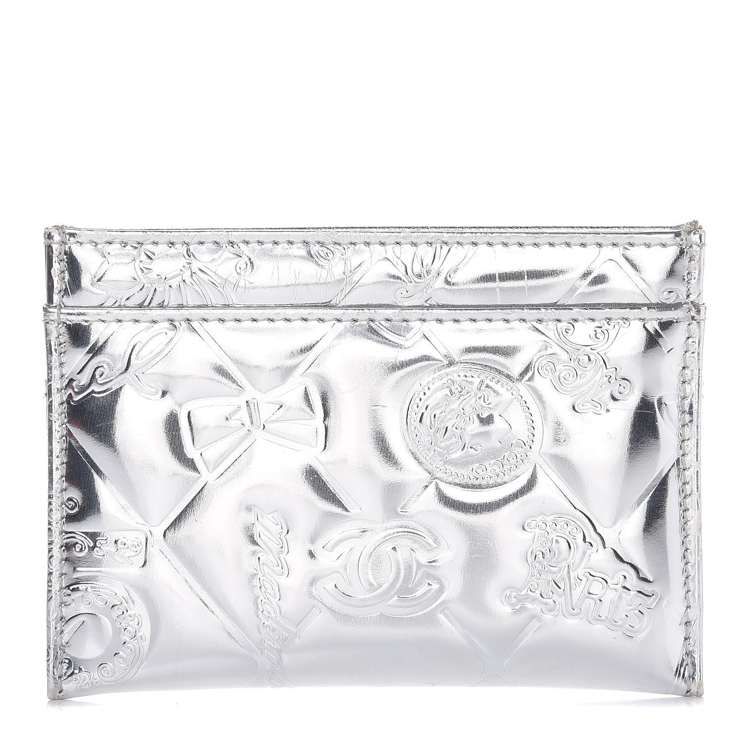 Chanel Patent Calfskin Lucky Symbols Card Holder Case Silver 1 of 9