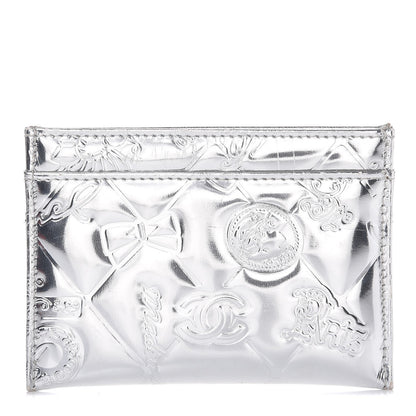Chanel Patent Calfskin Lucky Symbols Card Holder Case Silver 1 of 9