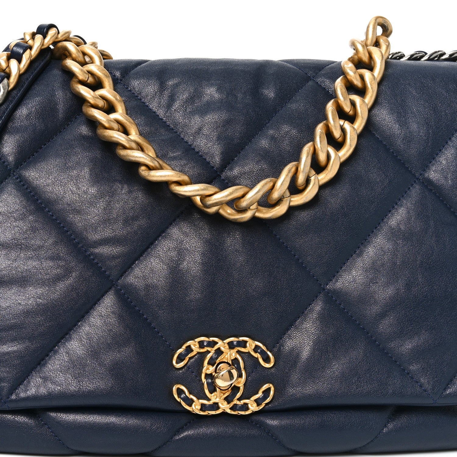 Chanel Goatskin Quilted Maxi Chanel 19 Flap Navy Blue 1777643