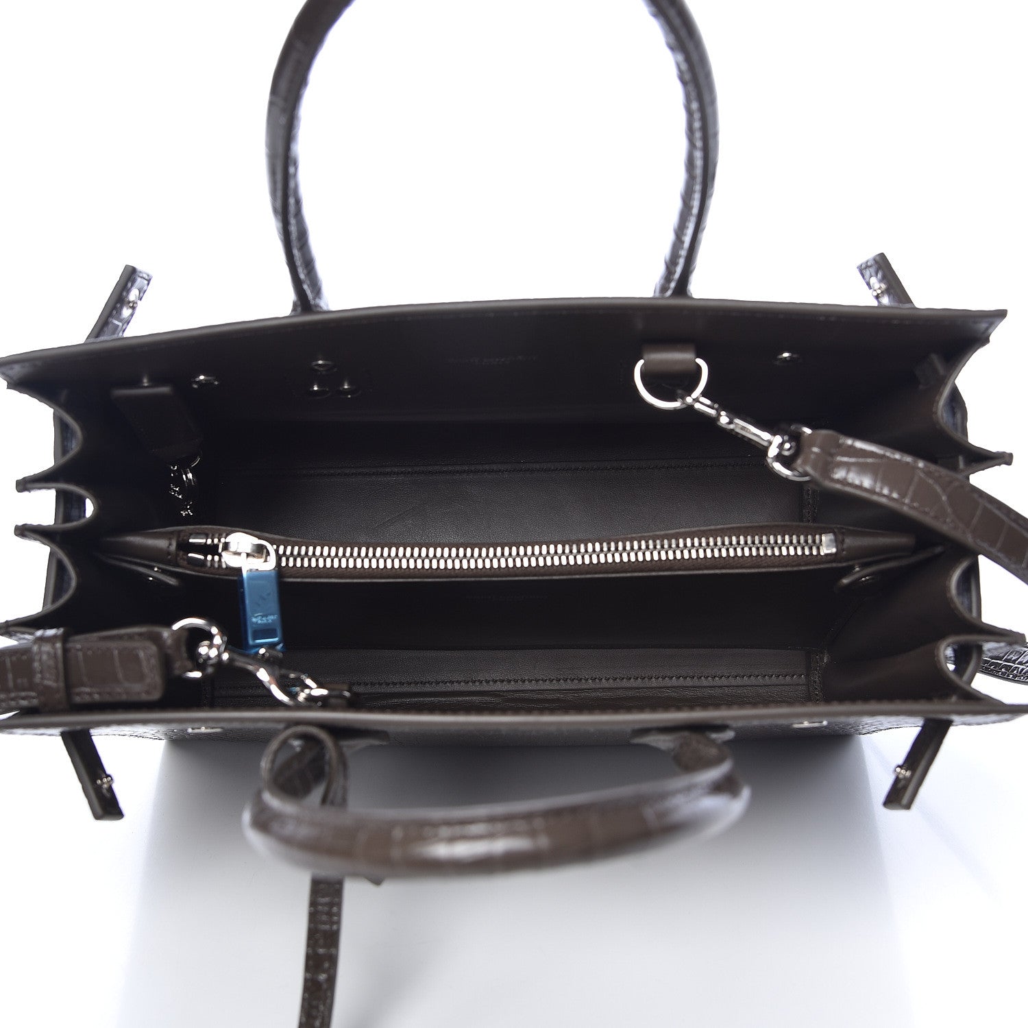 Saint Laurent Calfskin Crocodile Embossed Baby Sac De Jour Dark Brown 5 of 9