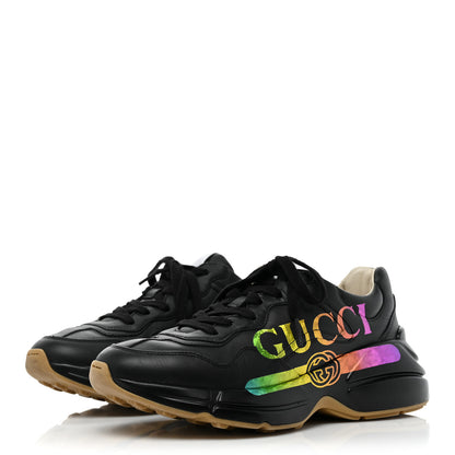 Gucci Calfskin Iridescent Logo Womens Rhyton Sneakers 37.5 Black 3 of 13
