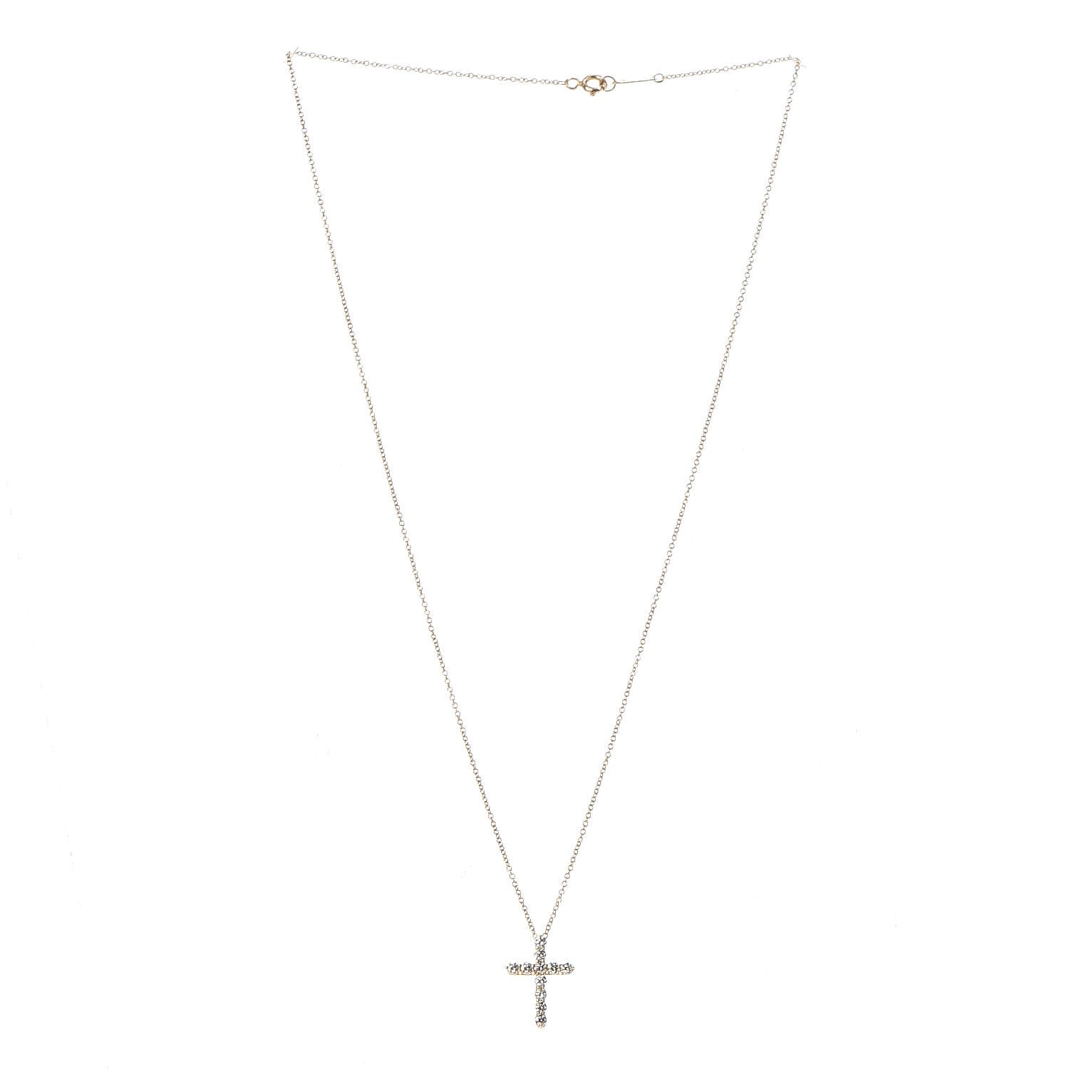 Tiffany 18K Yellow Gold Diamond Small Cross Pendant Necklace 1 of 8