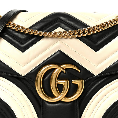 Gucci Calfskin Matelasse Medium GG Marmont Shoulder Bag Black White 9 of 11