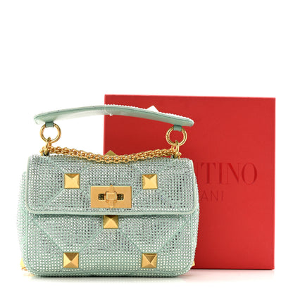 Valentino Garavani Crystal Suede Small Roman Stud Shoulder Bag Green 13 of 13