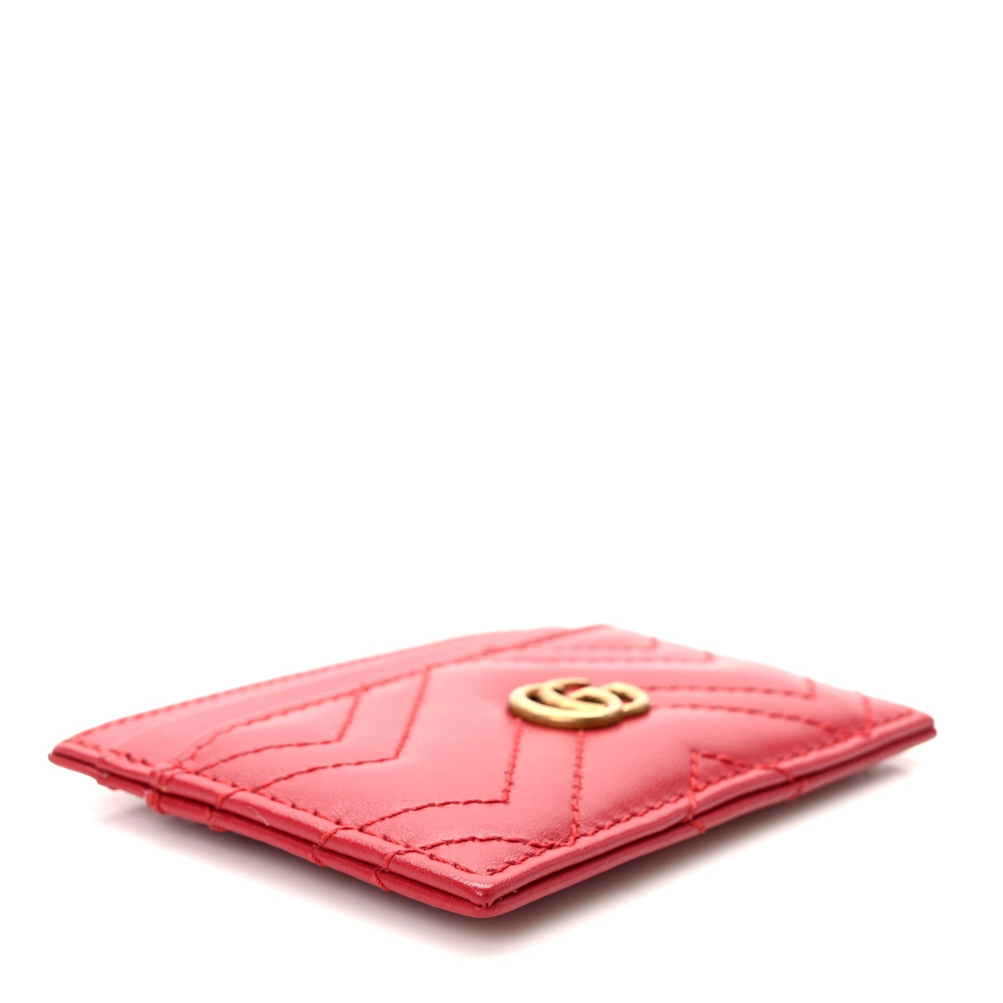 Calfskin Matelasse GG Marmont Card Holder Hibiscus Red