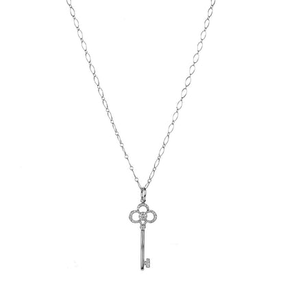 Tiffany 18K White Gold Diamond Crown Key Pendant Necklace 1 of 7