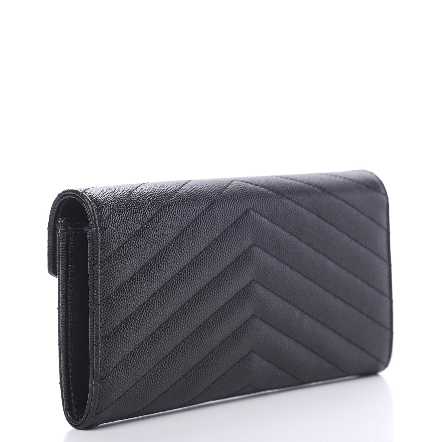 Saint Laurent Grain De Poudre Matelasse Chevron Monogram Flap Wallet Black 2 of 7