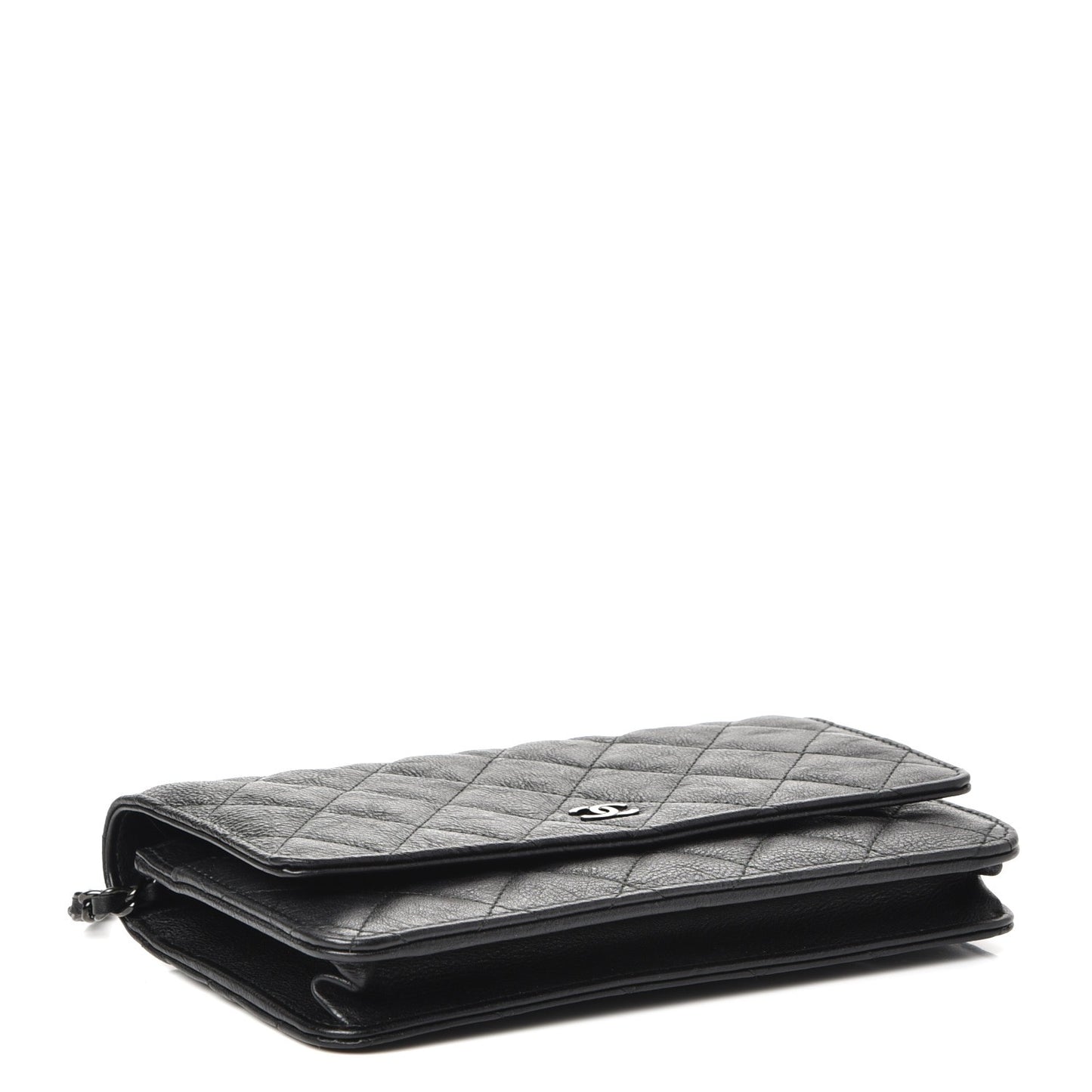 Crumpled Calfskin Quilted Wallet On Chain WOC So Black