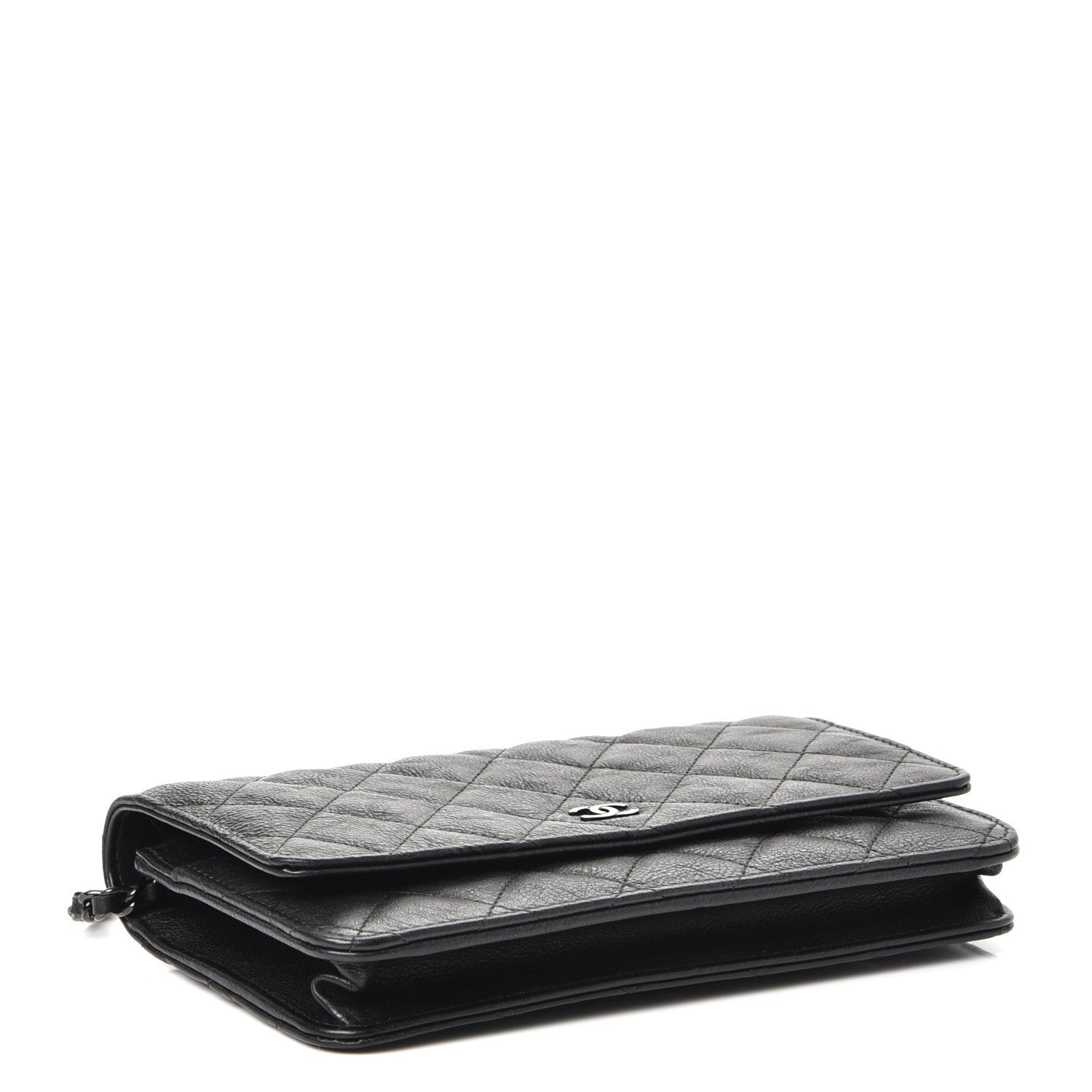 Chanel Crumpled Calfskin Quilted Wallet On Chain WOC So Black 4 of 8