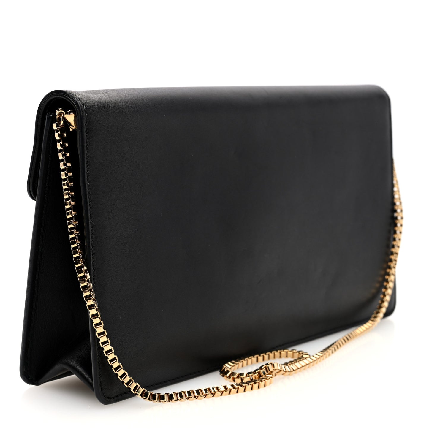 Calfskin Thalia Clutch With Chain Black