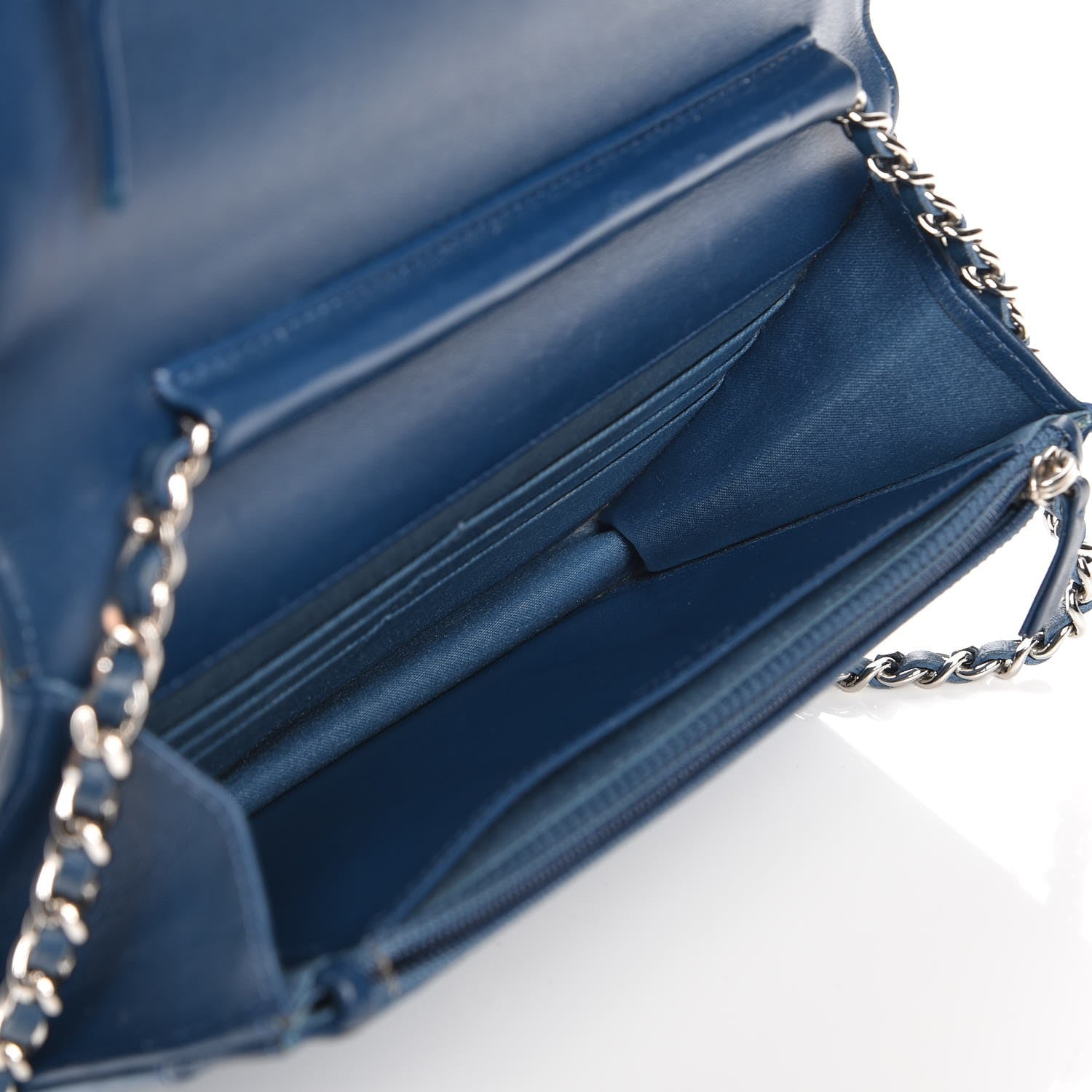 Chanel Patent Camellia Wallet on Chain WOC Blue 5 of 13