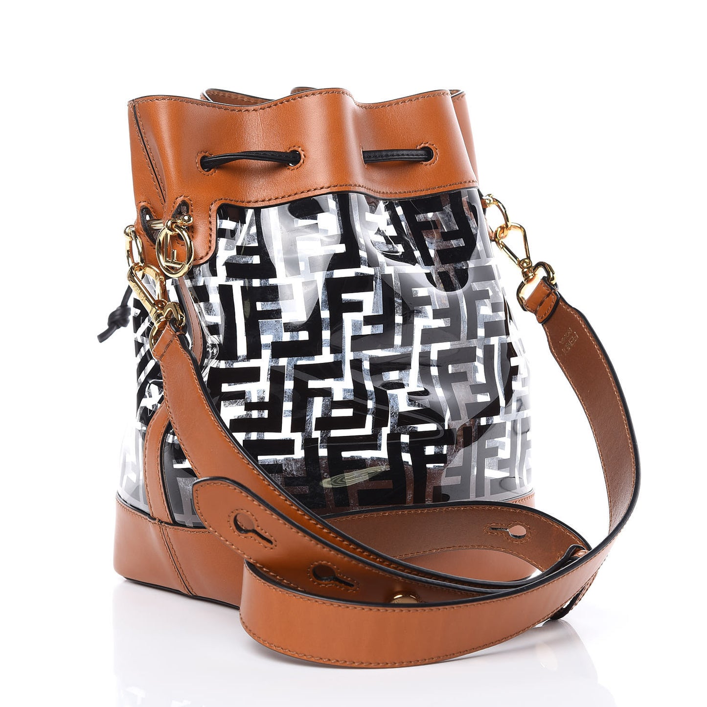 TPU FF Vitello Aura F is Fendi Grande Mon Tresor Bucket Bag Black Cuoio