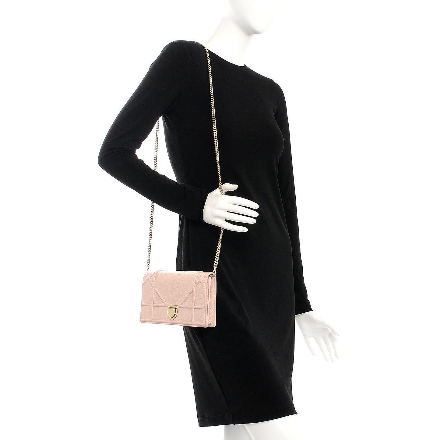 Grained Calfskin Diorama Wallet on Chain Pouch Rose Poudre