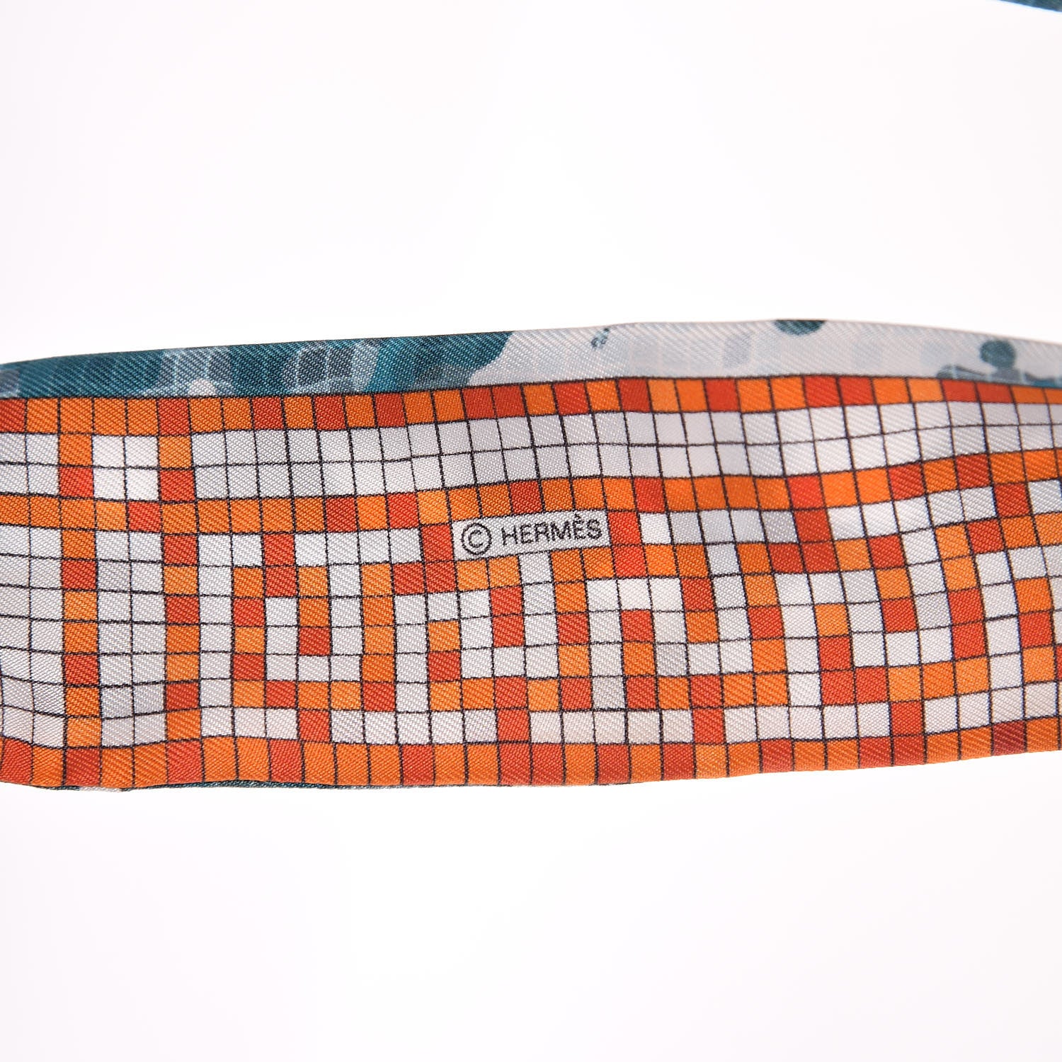 Hermes Silk A Beverly Hills Twilly Orange Bleu Blanc 4 of 4