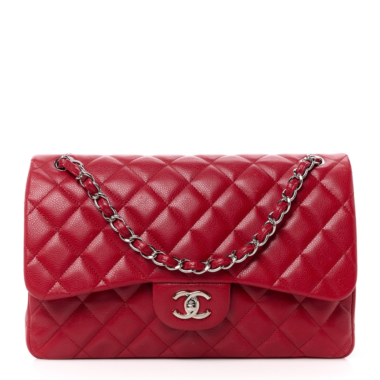 Caviar Quilted Jumbo Double Flap Red