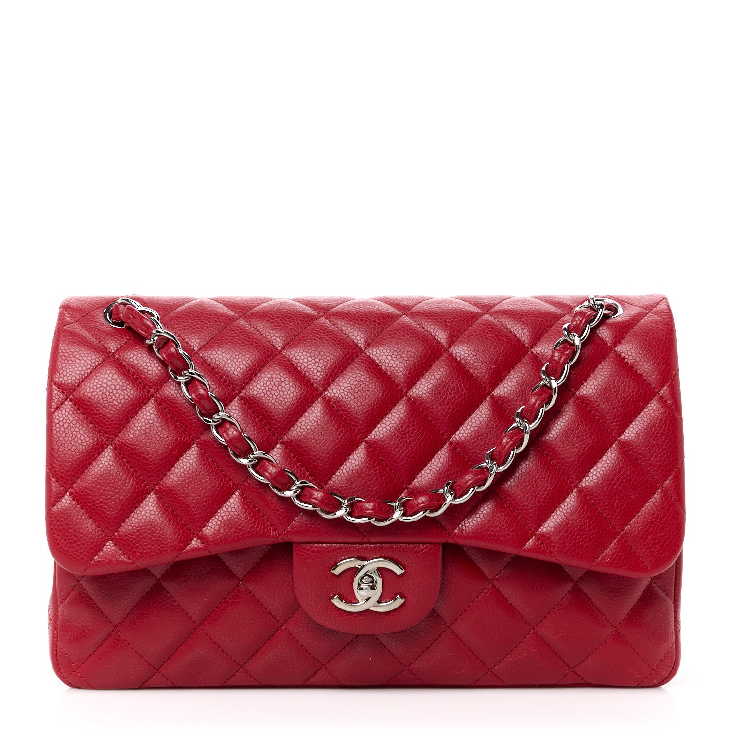 Chanel Caviar Quilted Jumbo Double Flap Red 1 of 15