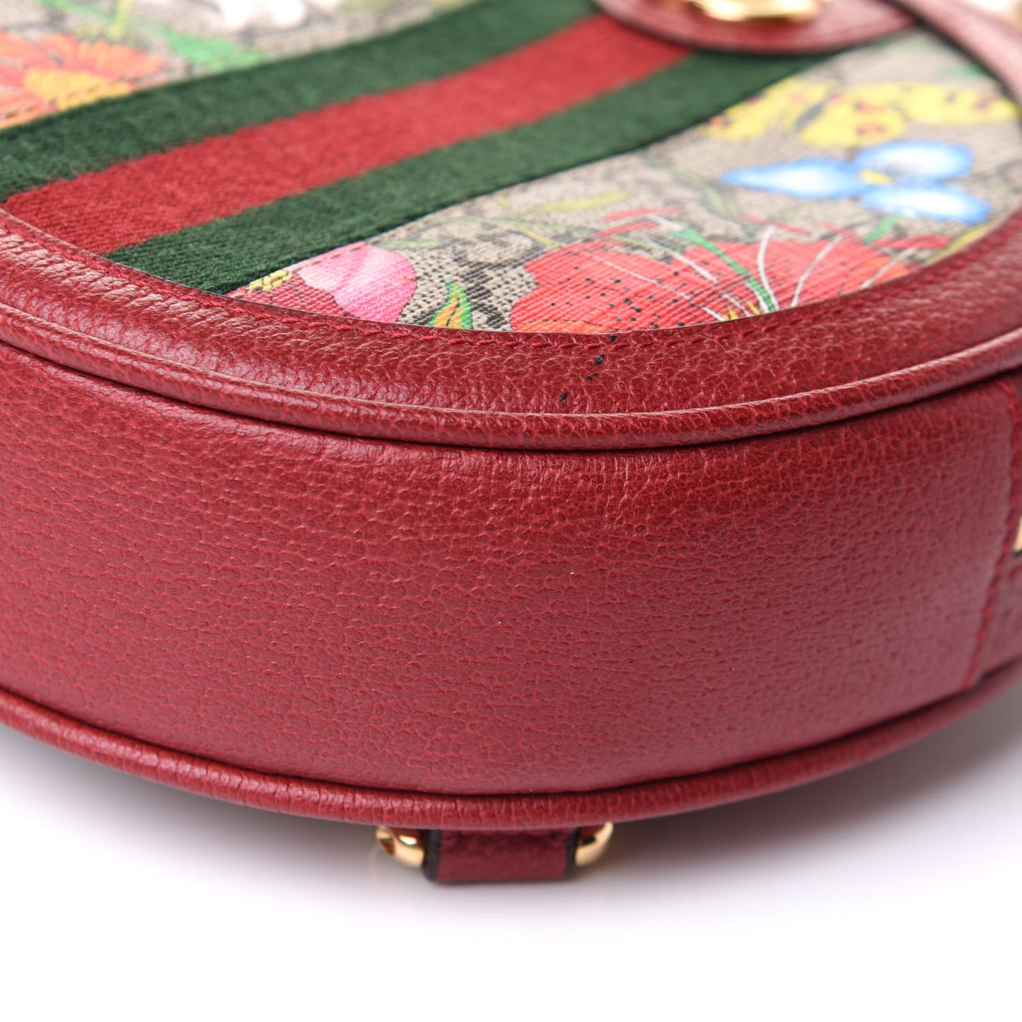 GG Supreme Monogram Web Flora Mini Ophidia Round Backpack Red